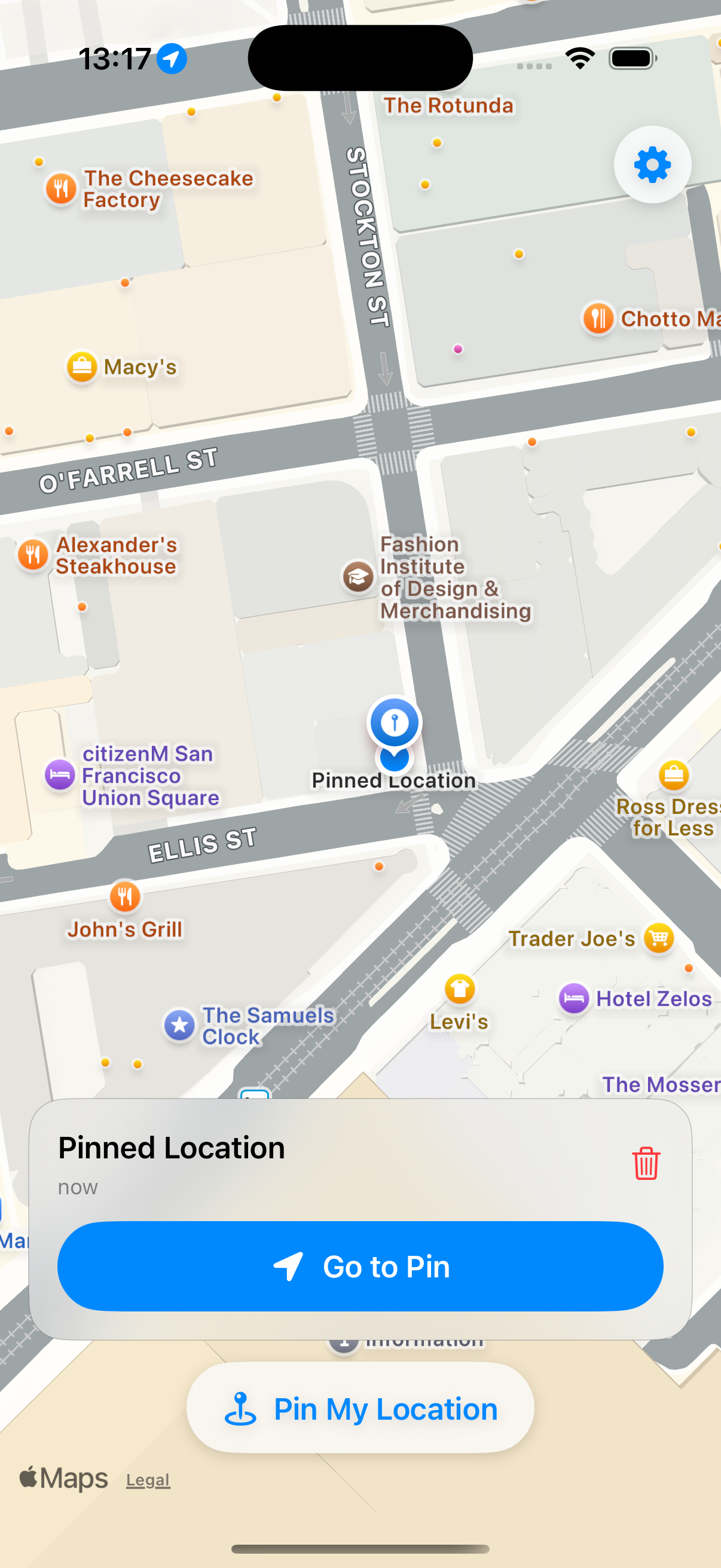 PinIt Map with pinned location