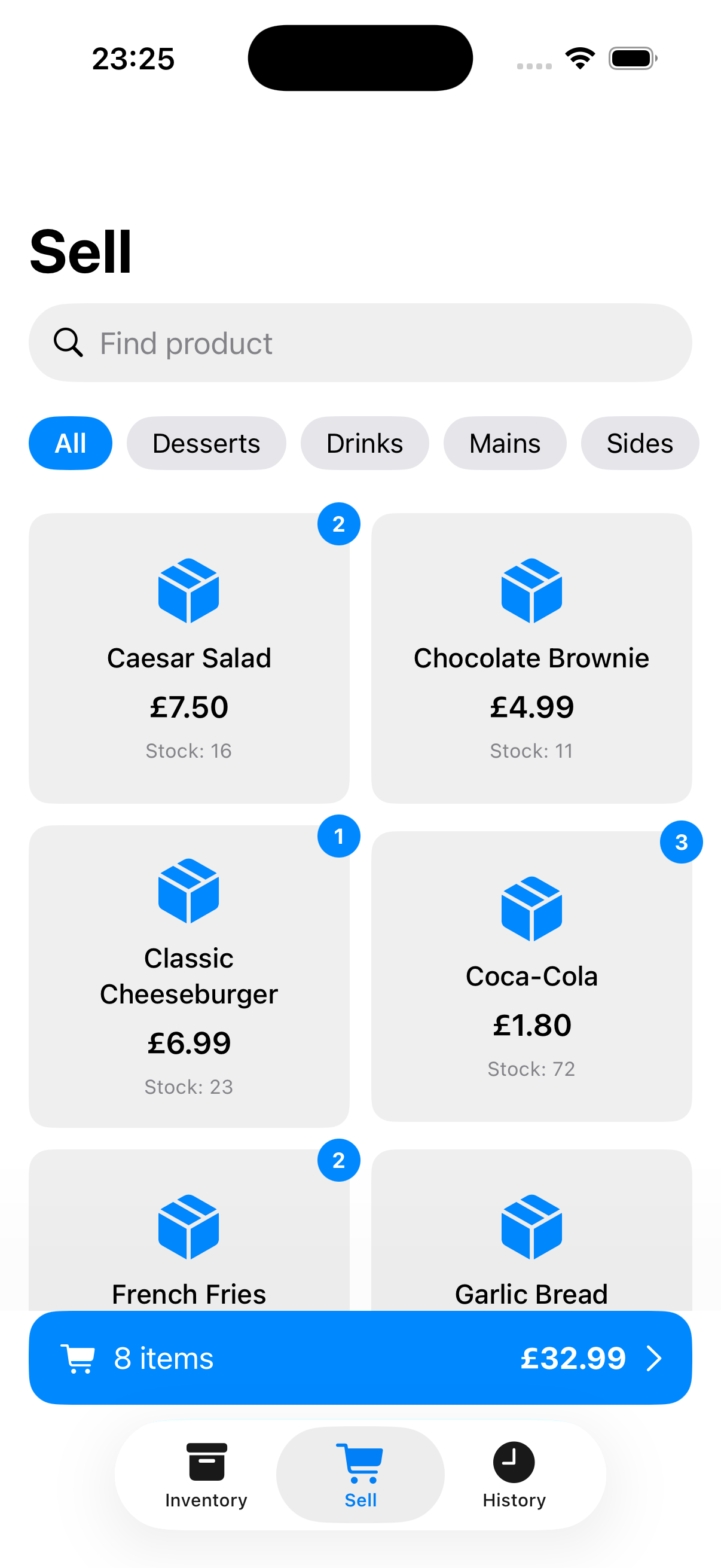 Sell.It point-of-sale grid
